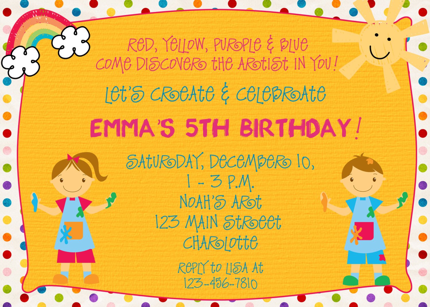 kids arts and crafts birthday party invitations