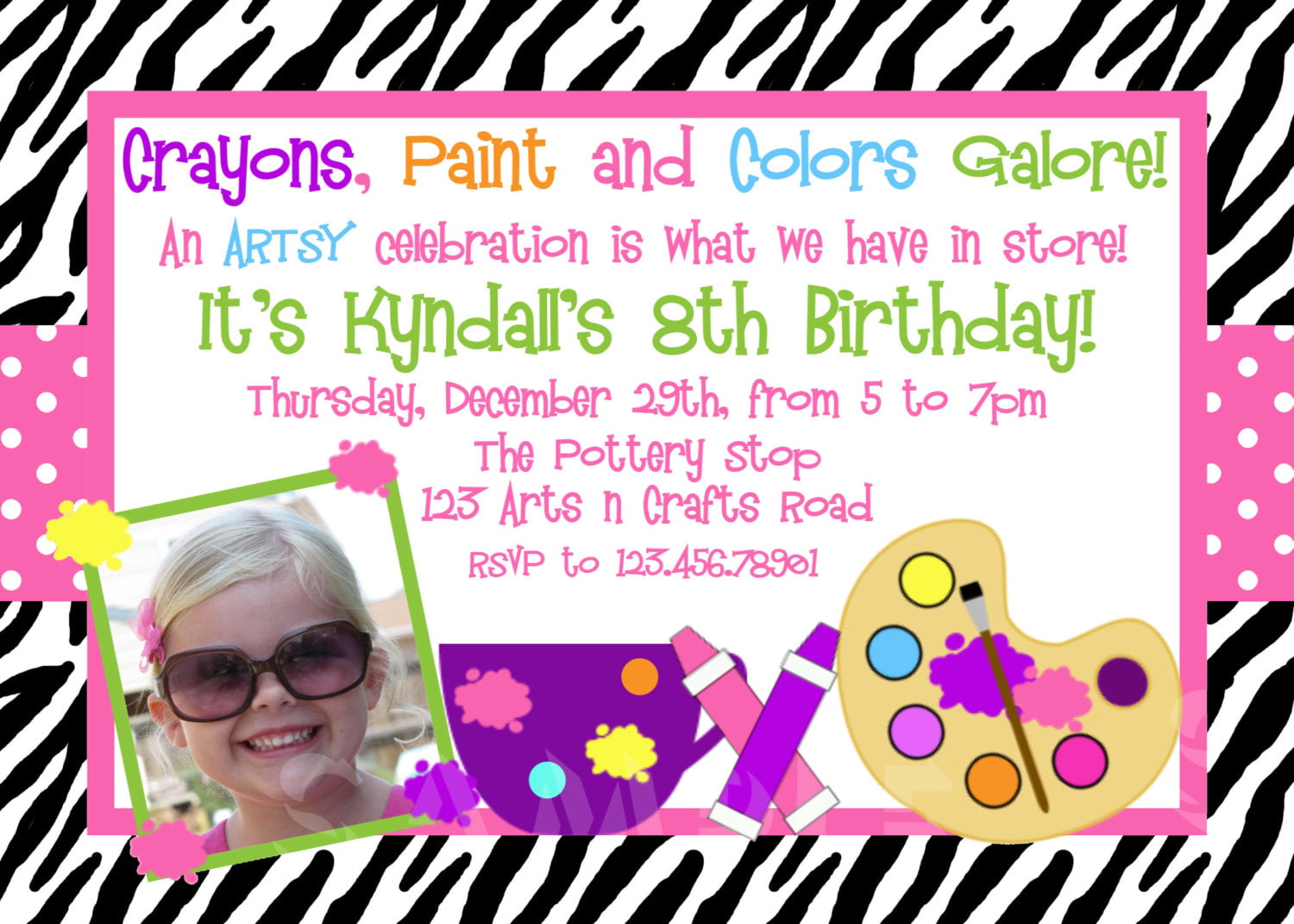 girls arts and crafts birthday party invitations