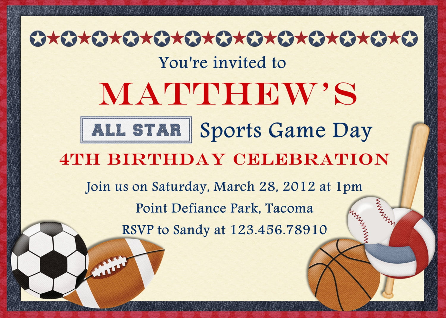 free printable sports birthday invitations card