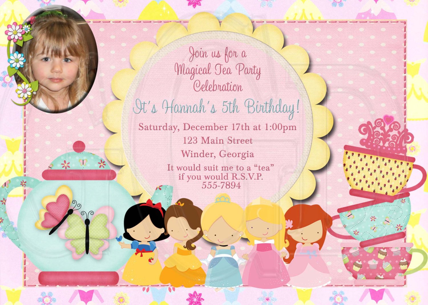 disney princess tea party birthday invitations