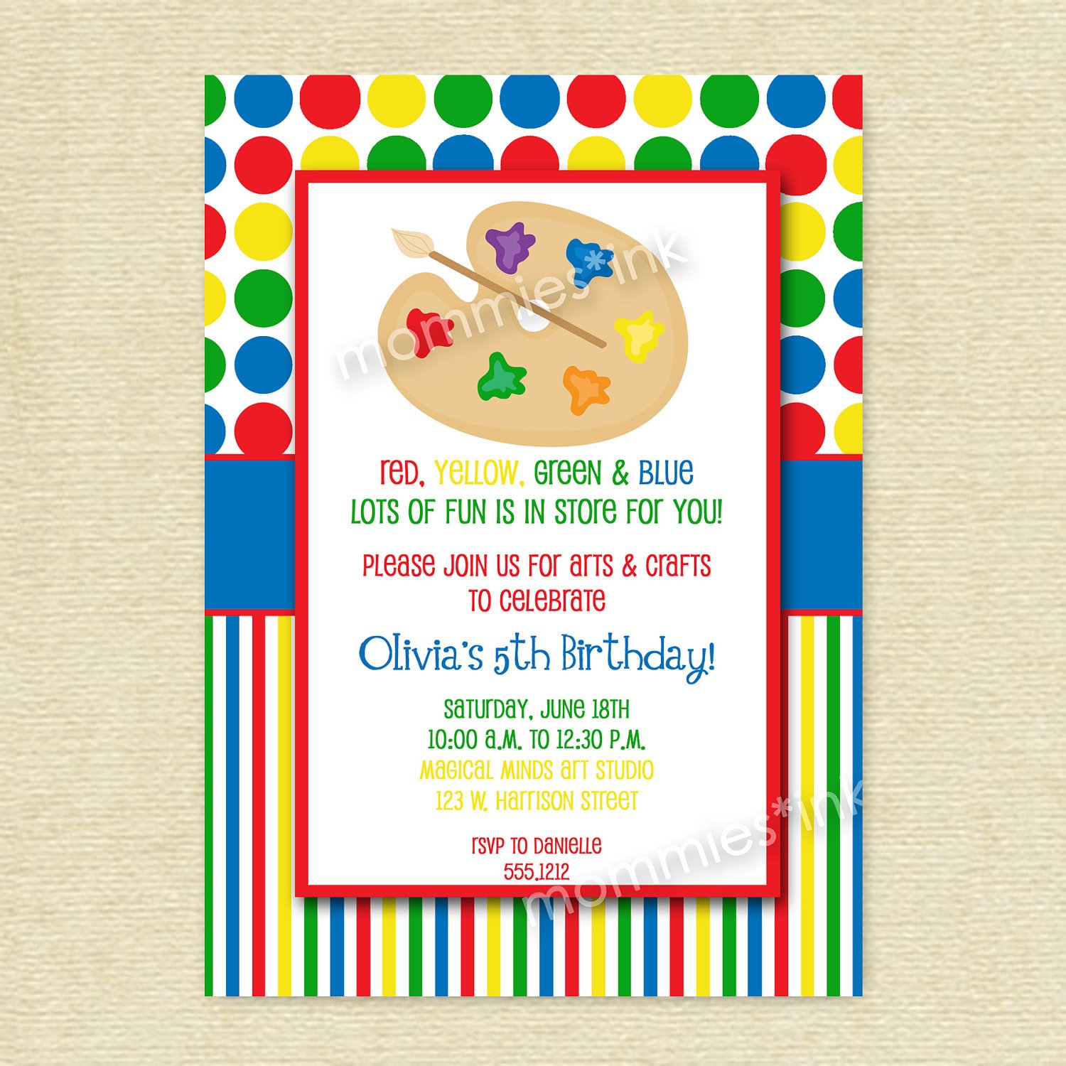 painting arts and crafts birthday party invitations