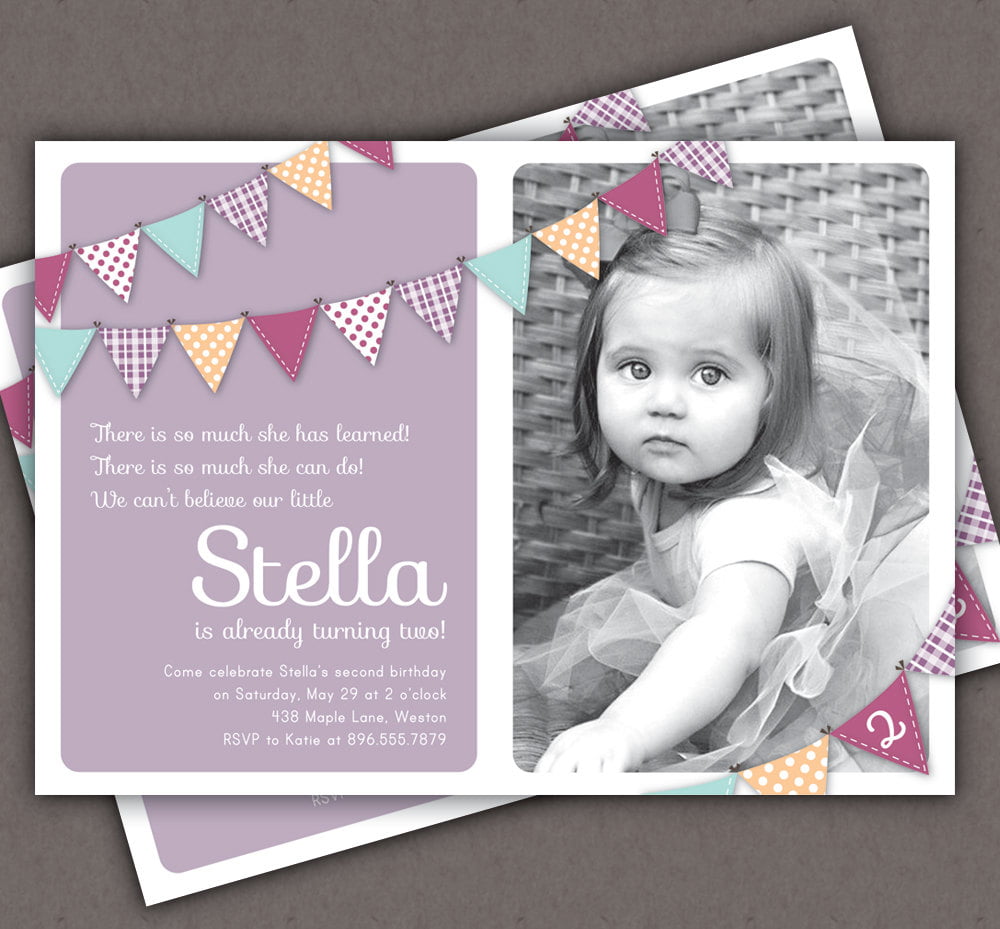 black and white two years old birthday invitations wording