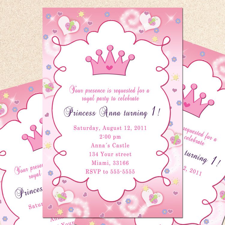 princess birthday card shower invitations wording