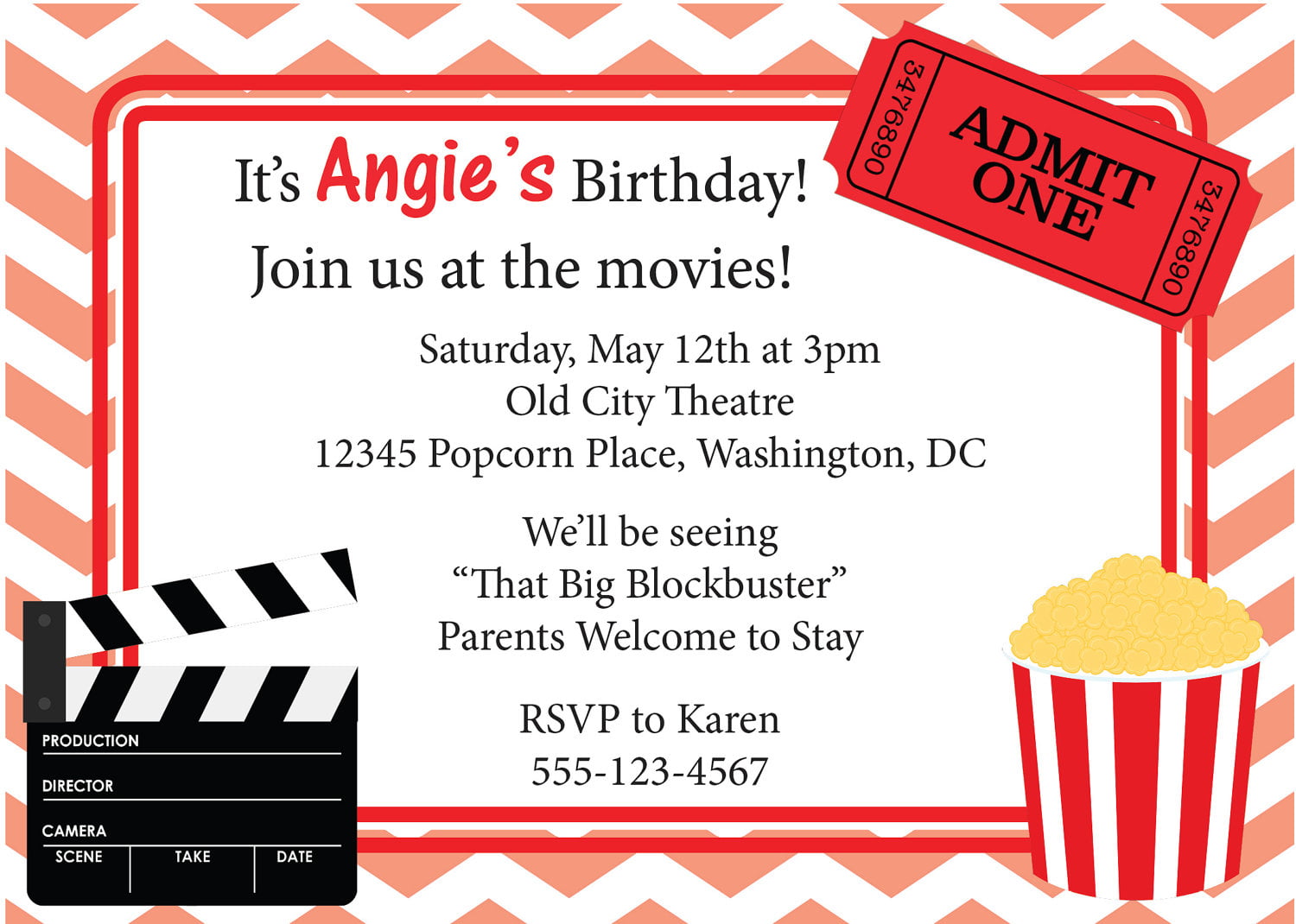 film movie night birthday party invitations