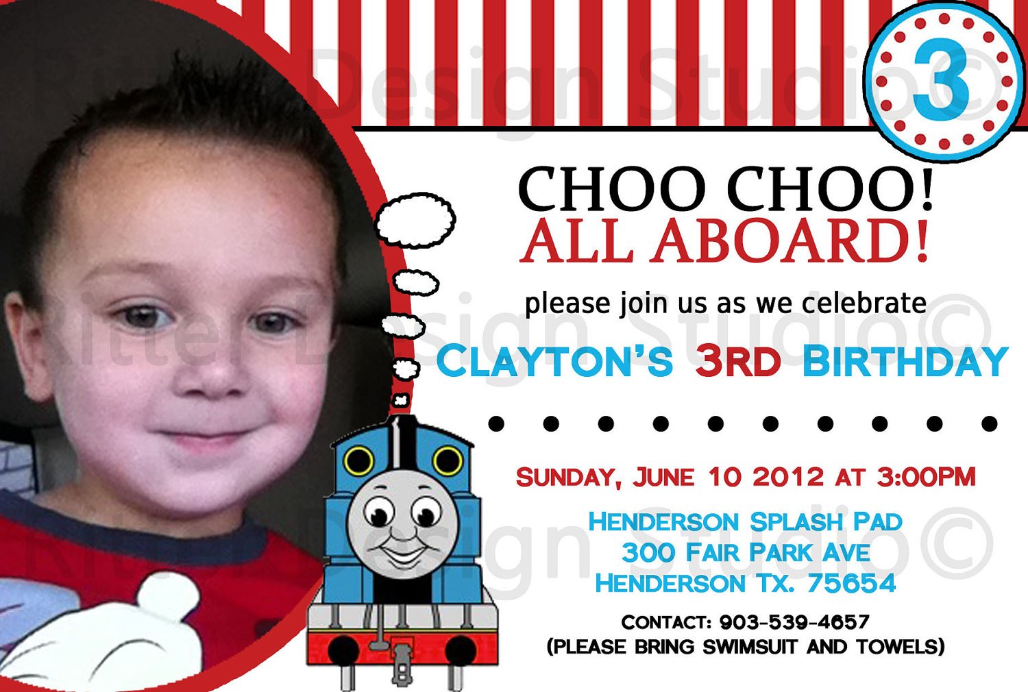 boys thomas the train photo birthday invitations