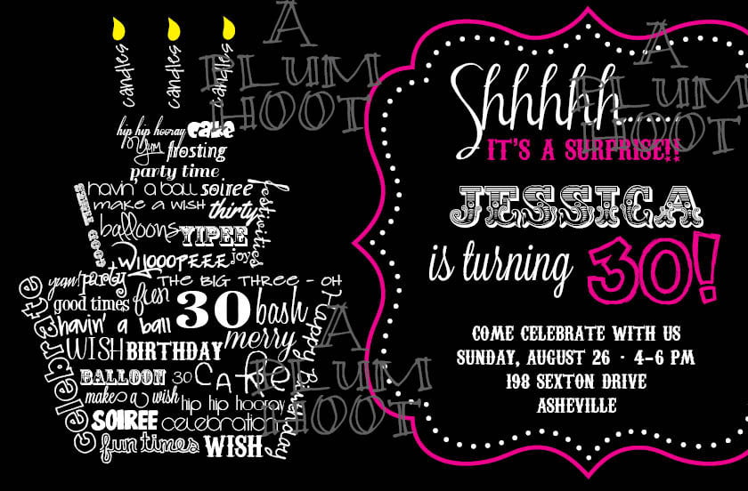 glamour free surprise birthday party invitations
