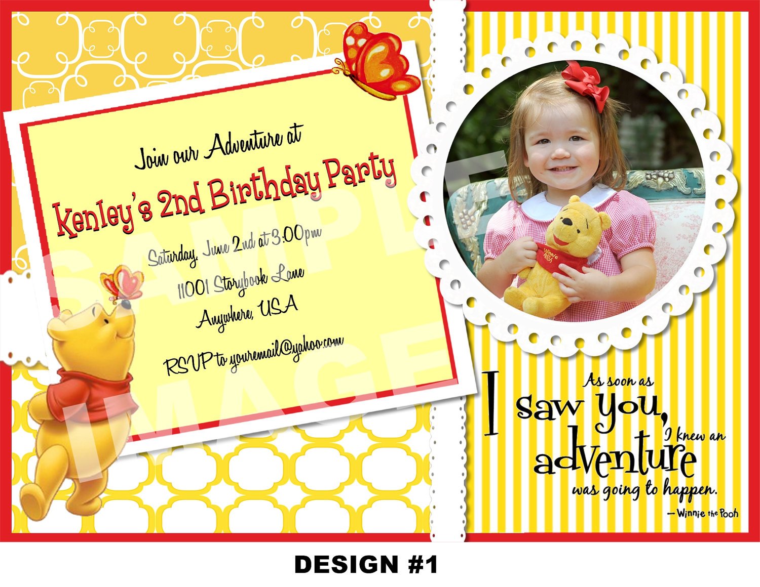 girl winnie the pooh photo birthday invitations