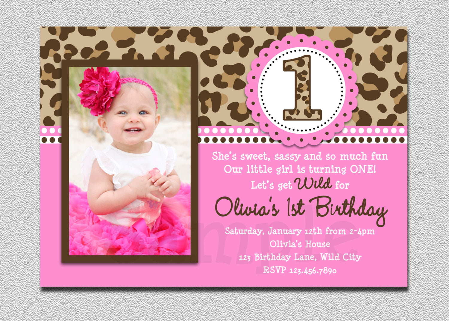 leopard free printable 1st birthday party invitations