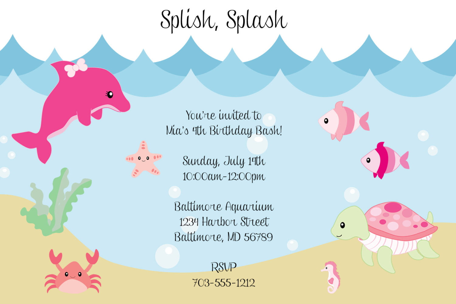 whale under the sea birthday party invitations