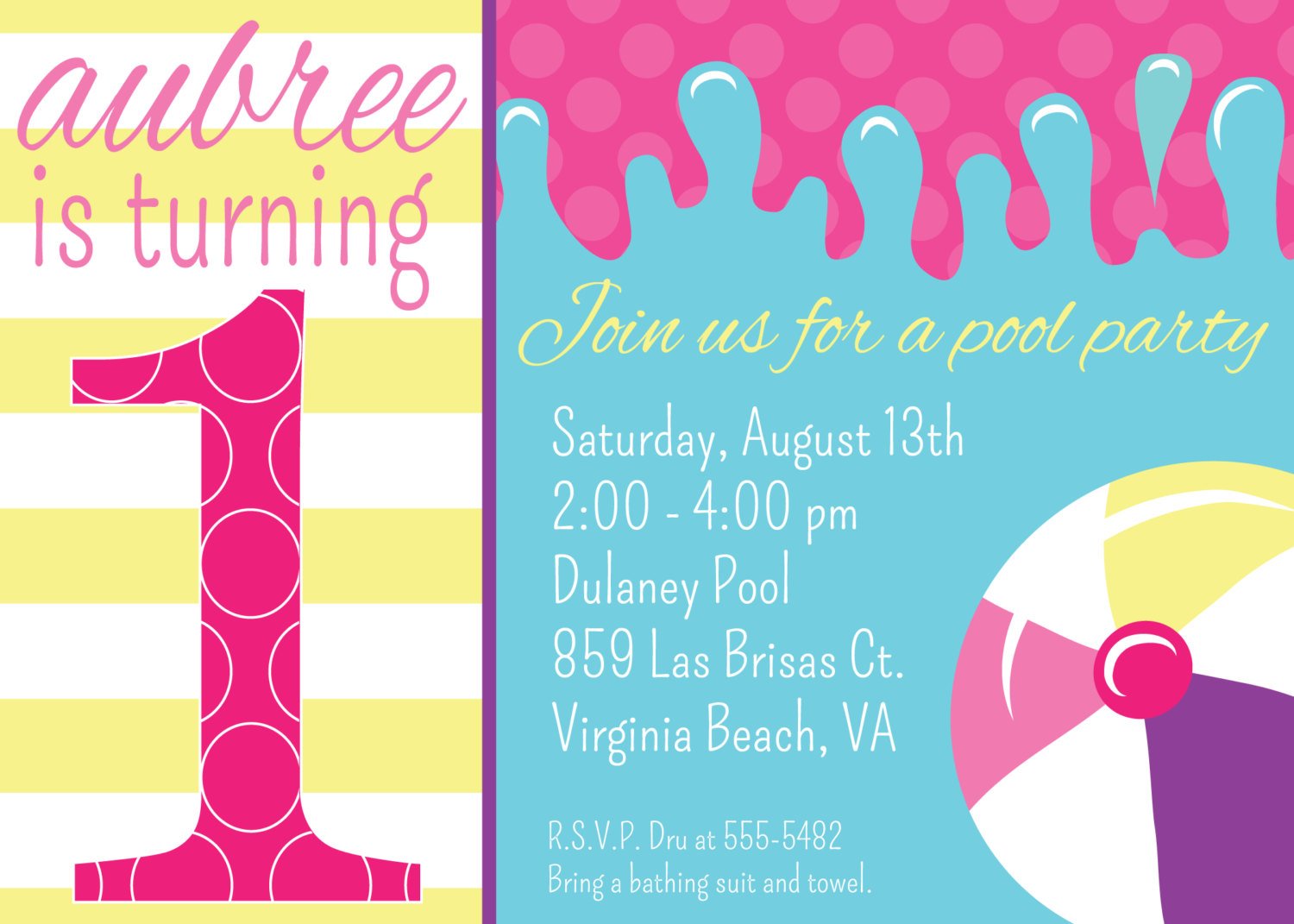 swim 1st birthday pool party invitations