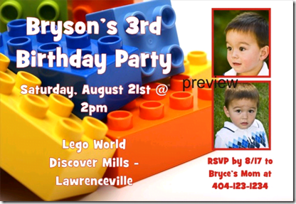 boys lego themed birthday party invitations