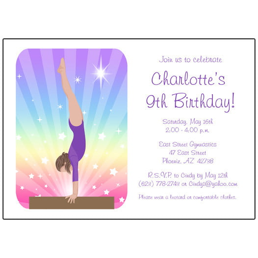 20 Personalized Birthday Invitations Gymnastics 