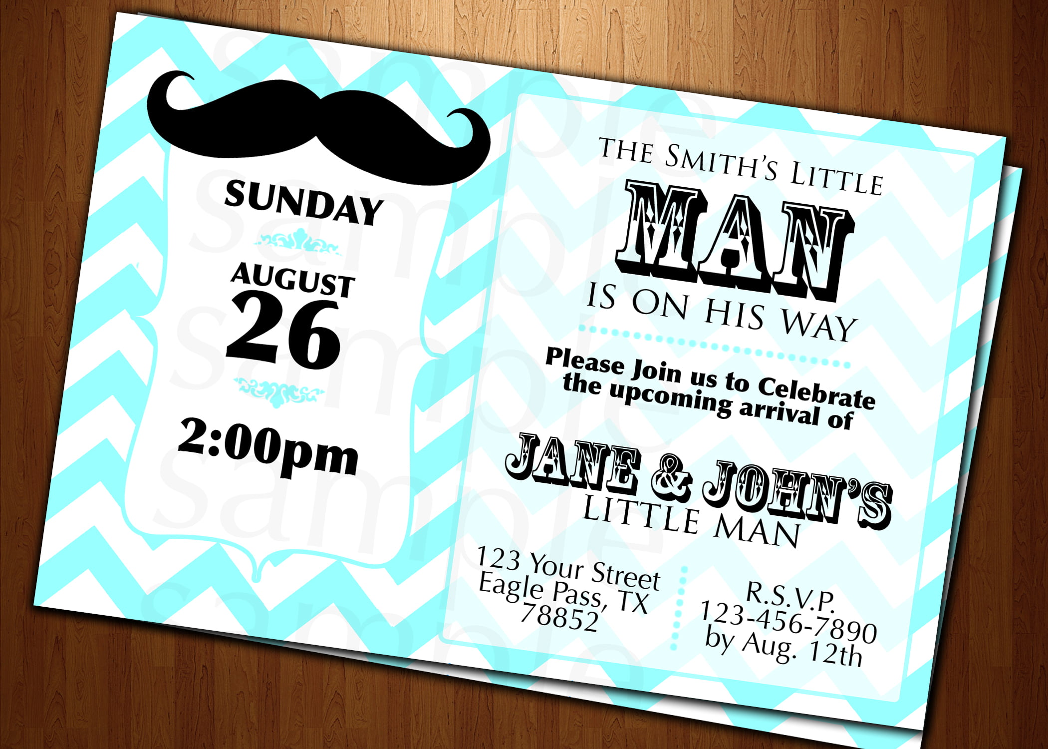 mustache birthday card shower invitations wording