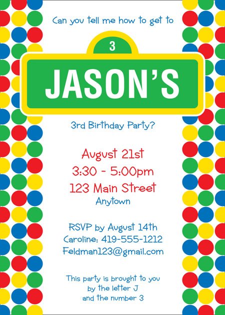 polka dots custom sesame street birthday invitations