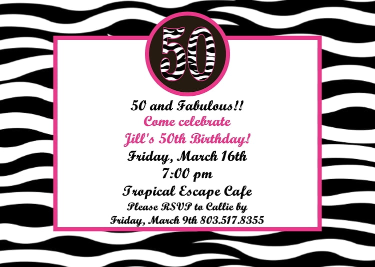 zebra invitations for 50th birthday party