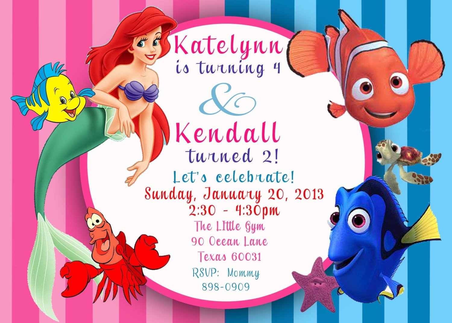 cartoon little mermaid printable birthday invitations