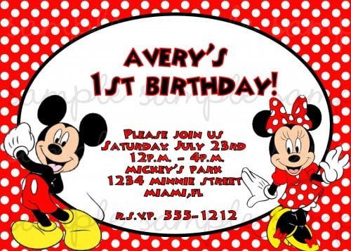polka dots mickey and minnie twin birthday invitations