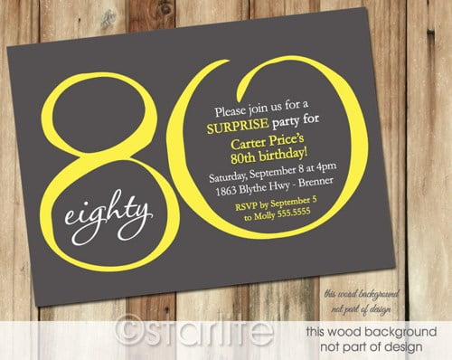 yellow black free printable 80th birthday invitations