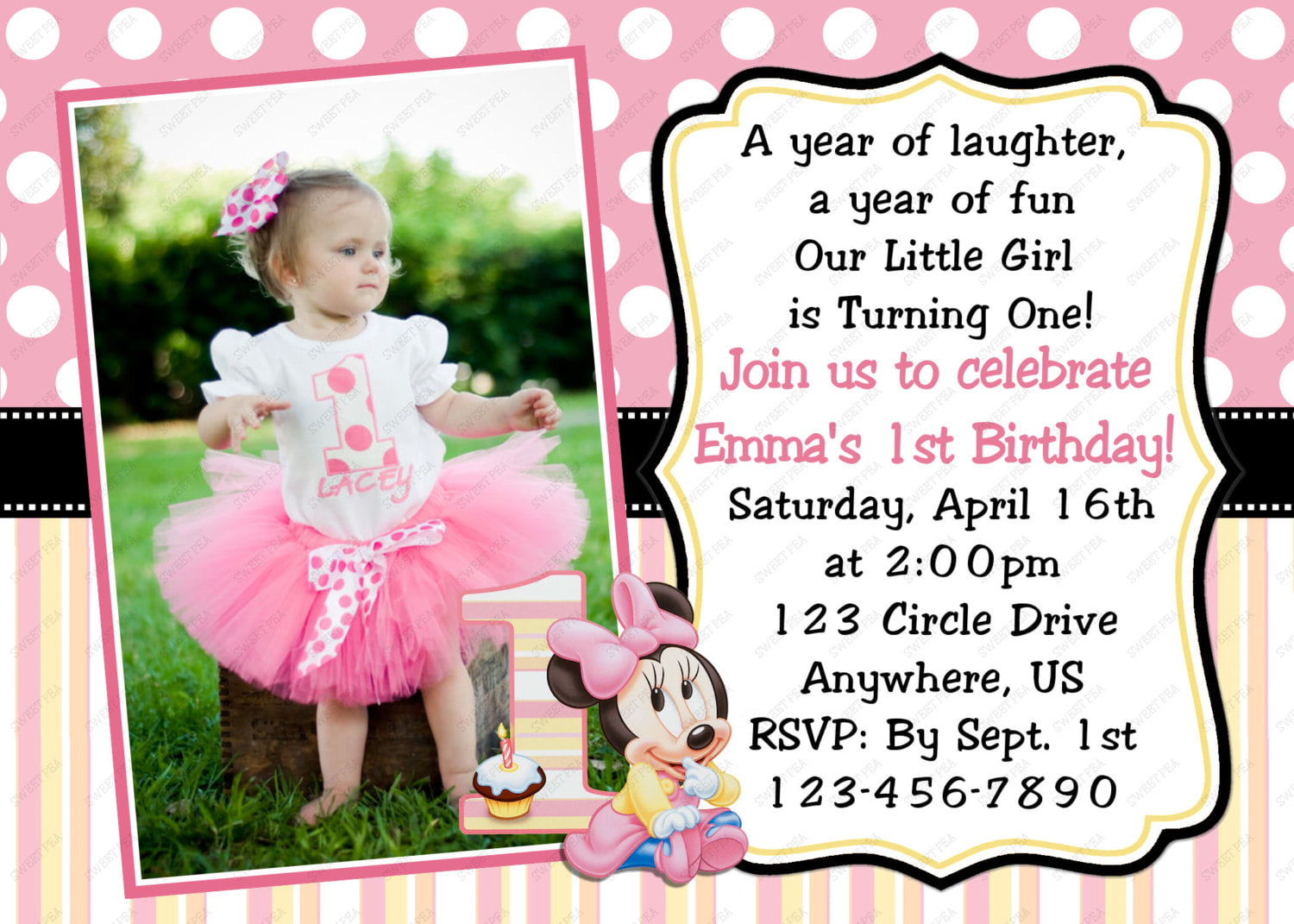 girls minnie mouse 1st birthday invitations