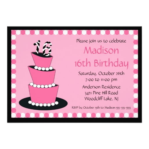 cakes sweet 16 birthday invitations wording