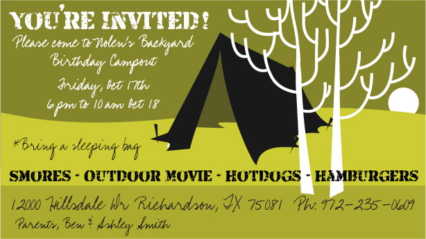 tent free birthday party invitations printable
