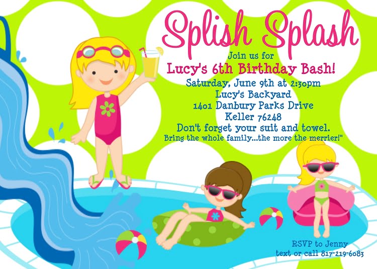 girls free printable birthday pool party invitations