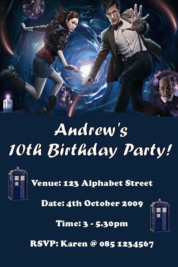 doctor who cast birthday party invitations