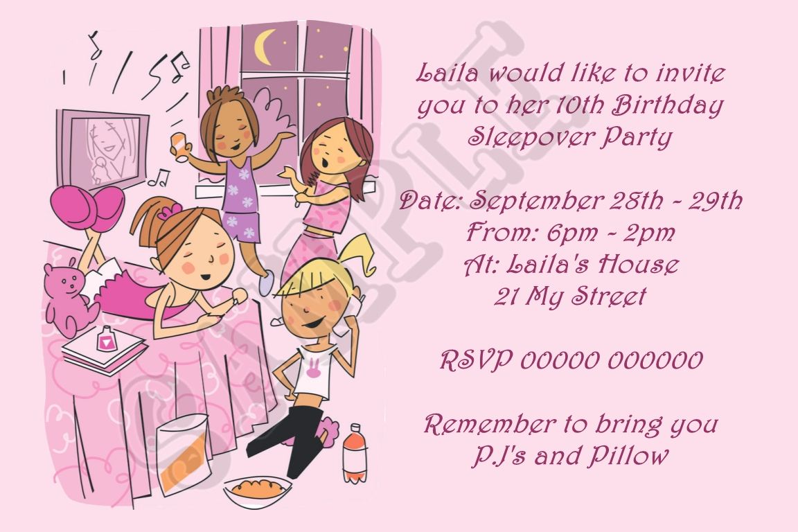 sleepover free printable slumber party birthday invitations