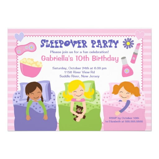 girls free printable slumber party birthday invitations