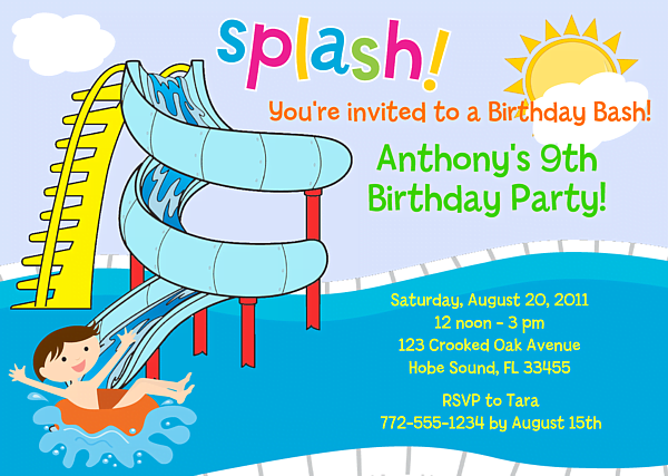 waterslide free printable birthday pool party invitations