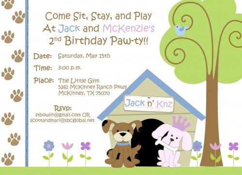 cute puppy dog themed birthday party invitations
