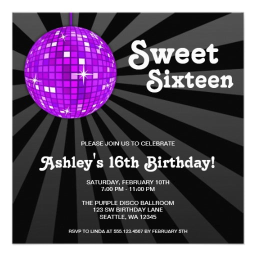 disco ball sweet 16 birthday invitations wording