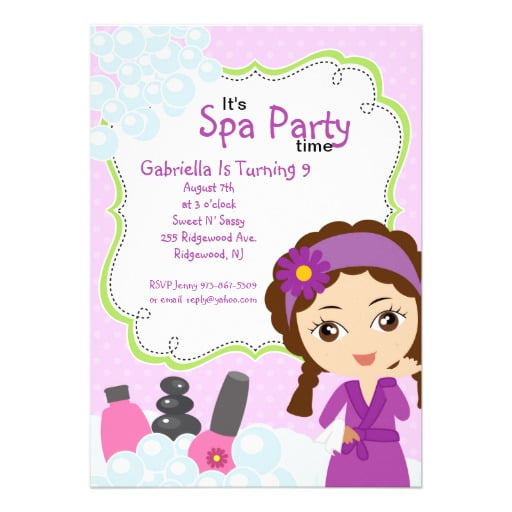 pedicures girl spa birthday party invitations