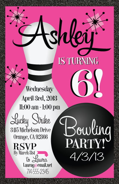 pink free printable bowling birthday invitations