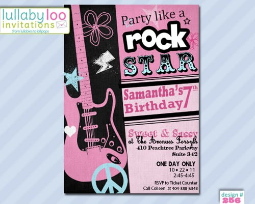 girls rock star birthday party invitations