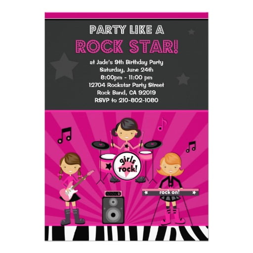 band rock start birthday party invitations