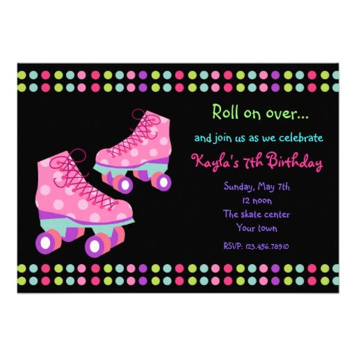 polka dots roller skating birthday party invitations