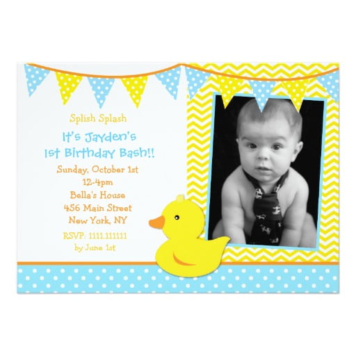 photo rubber ducky 1st birthday invitations