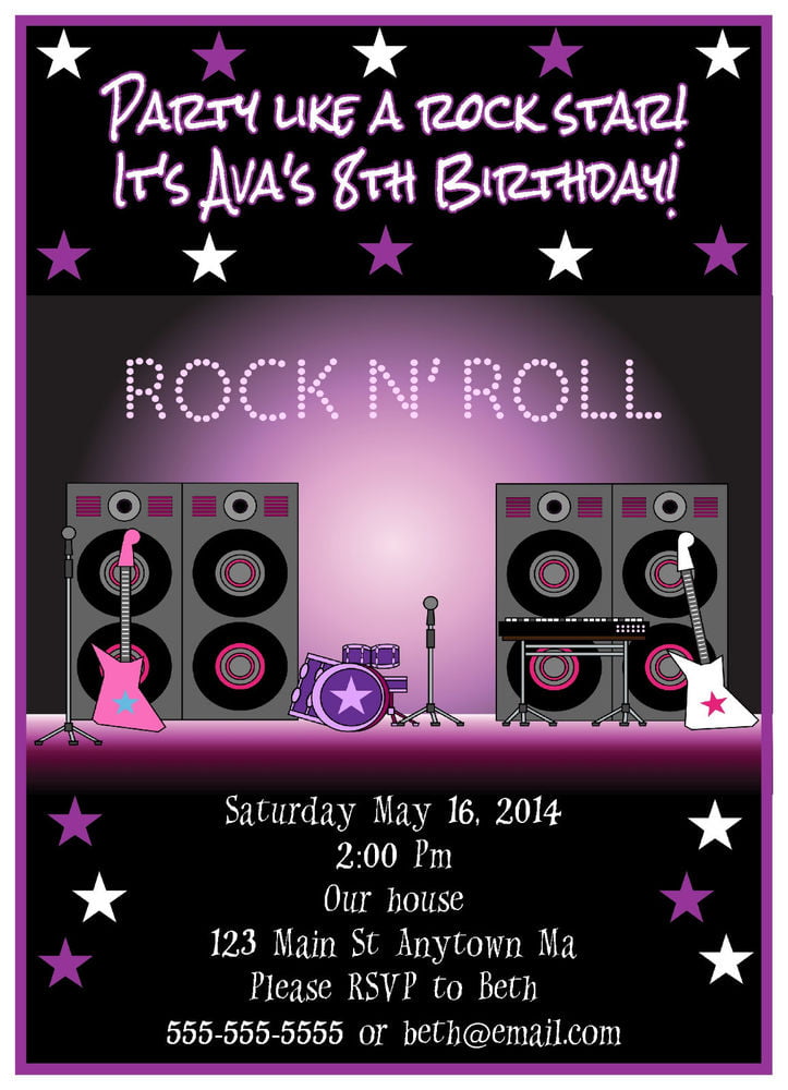 rock n roll rock star birthday party invitations