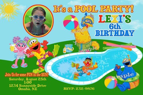 pool free printable sesame street birthday invitations