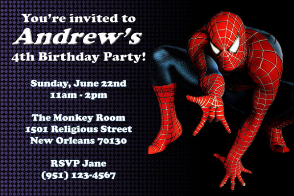 spiderman free printabel boys birthday invitations