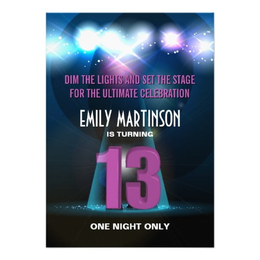 stars 13 years old birthday party invitations