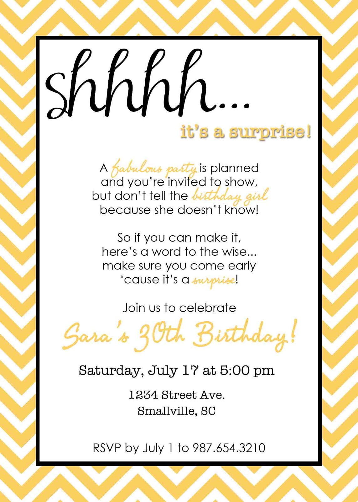 plain wording for surprise birthday invitations