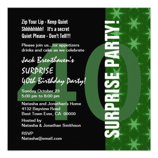 green 40th surprise birthday party invitations