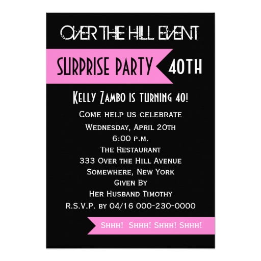 black pink surprise 40th birthday party invitations