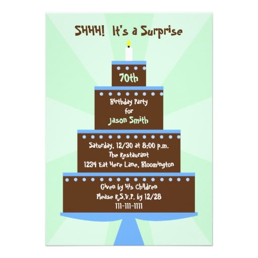 cakes 70th surprise birthday party invitations