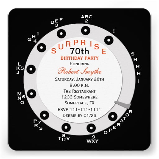 clock 70th surprise birthday party invitations