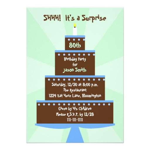 cakes surprise 80th birthday party invitations