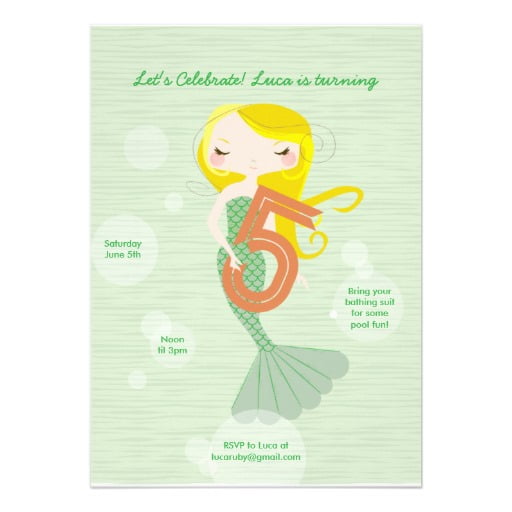 mermaid 5 years old birthday invitations wording