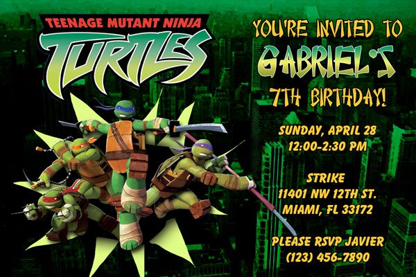 green teenage mutant ninja turtles birthday invitations free card